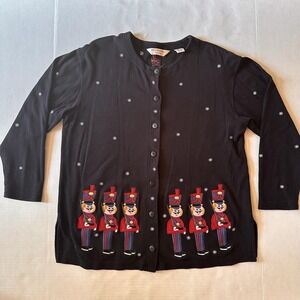 Vintage Bechamel‎ Petites Black Cotton Nutcracker Embroidered Cardigan PM
